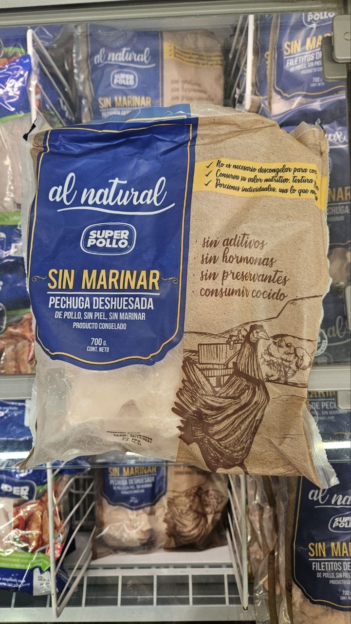Super Pollo retail case showing brand presence and product presentation.
